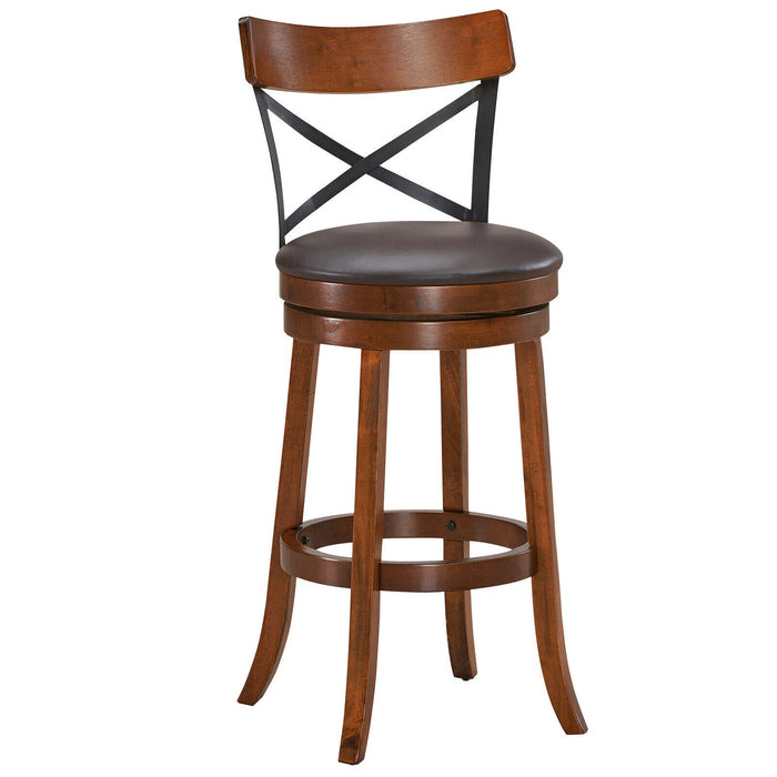 Set of 2 Bar Stools 360-Degree Swivel Dining Bar Chairs with Rubber Wood Legs-29.5 inch