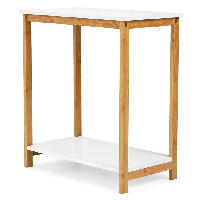 23 Inch Height 2-tier End Table with Bamboo Frame and Bottom Shelf-White