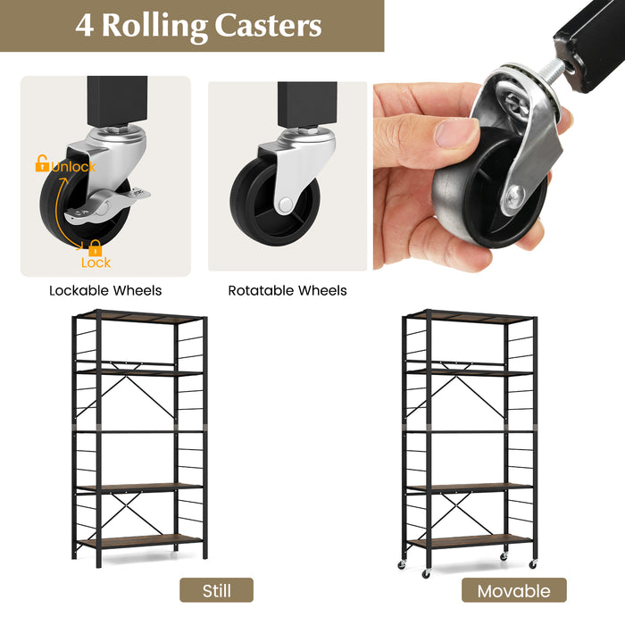 5-Tier Foldable Shelving Unit with Detachable Wheels and Anti-Toppling System-Black