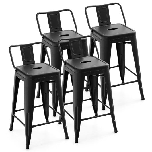 24 Inch Set of 4 Cafe Side Chairs with Rubber Feet and Removable Back-Black