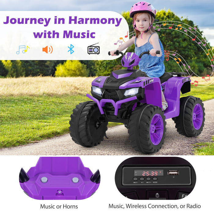 24V Kids Ride-On Electric ATV with Wireless Connection for Toddlers 3-8 Years Old-Purple