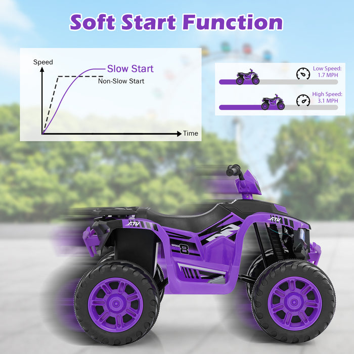 24V Kids Ride-On Electric ATV with Wireless Connection for Toddlers 3-8 Years Old-Purple