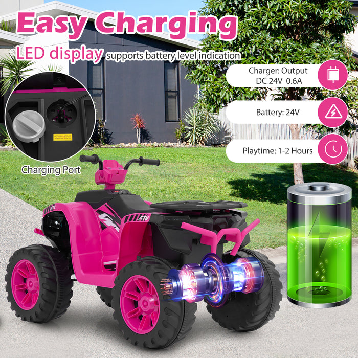 24V Kids Ride-On Electric ATV with Wireless Connection for Toddlers 3-8 Years Old-Pink