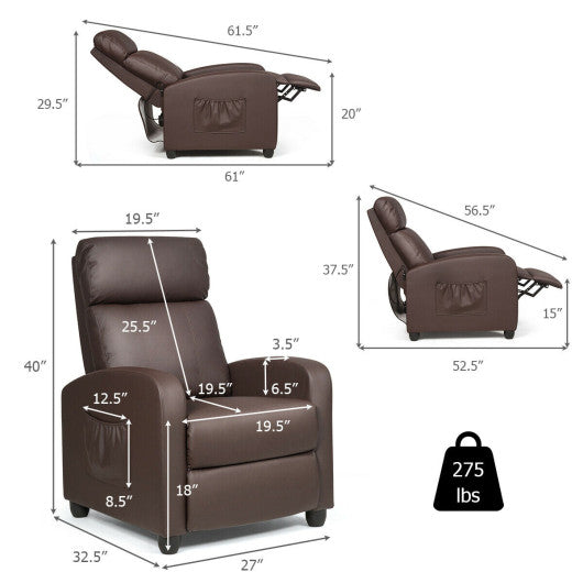 Recliner Sofa Wingback Chair with Massage Function-Brown