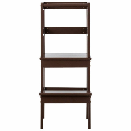 Wooden Kids Kitchen Step Stool with Safety Rail-Dark Brown