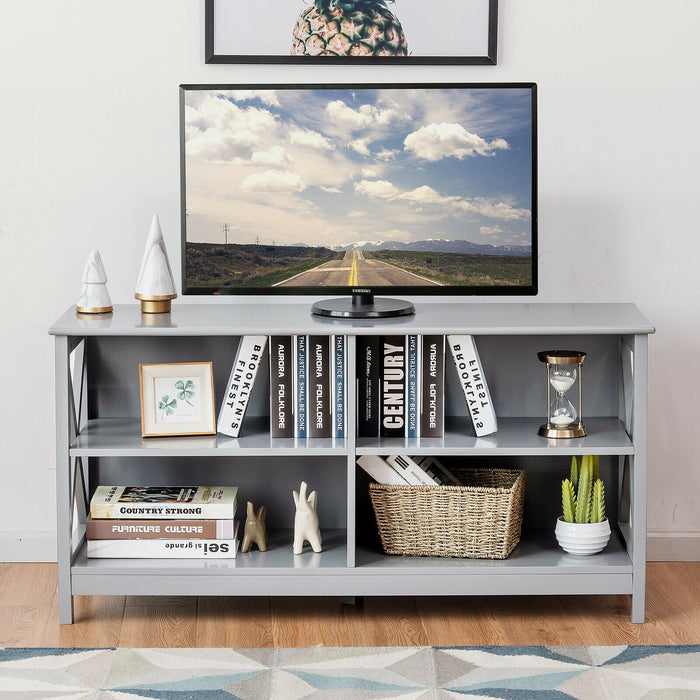 Wooden TV Stand Entertainment for TVs up to 55 Inch with X-Shaped Frame-Gray