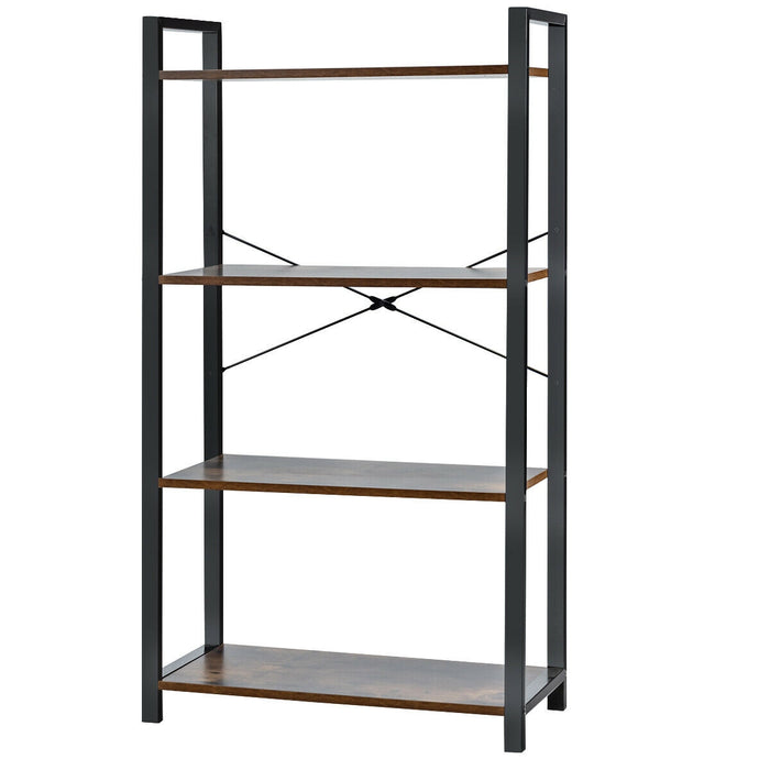 4-Tier Rustic Bookshelf Industrial Bookcase Diaplay Shelf Storage Rack-Brown