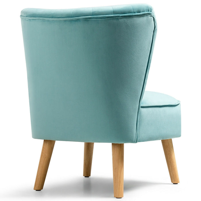 Modern Armless Velvet Accent Chair with Wood Legs-Green