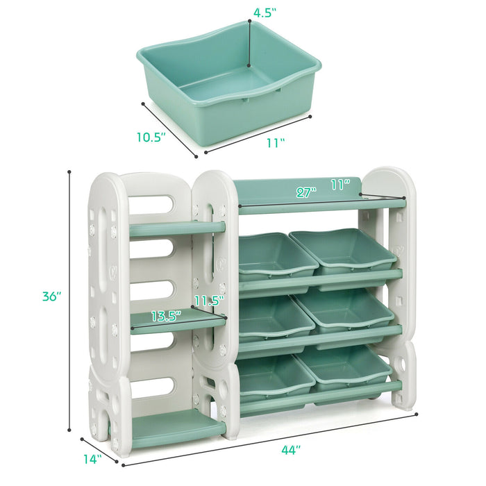 Kids Toy Storage Organizer with Bins and Multi-Layer Shelf for Bedroom Playroom -Green