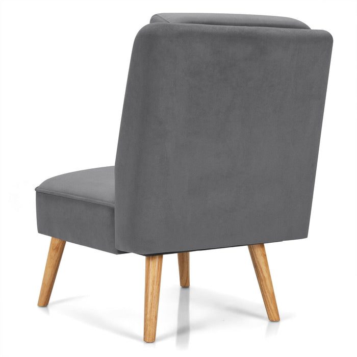 Velvet Accent Armless Side Chair with Rubber Wood Legs for Bedroom-Gray