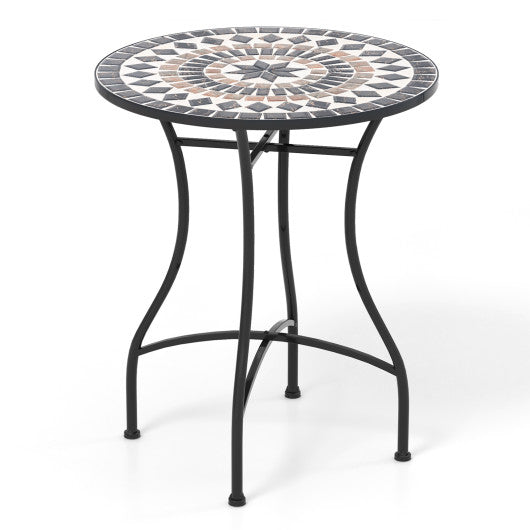 24 Inch Patio Bistro Table with Ceramic Tile Tabletop-Black