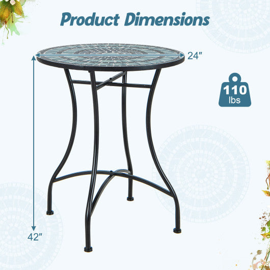 24 Inch Patio Bistro Table with Ceramic Tile Tabletop-Blue