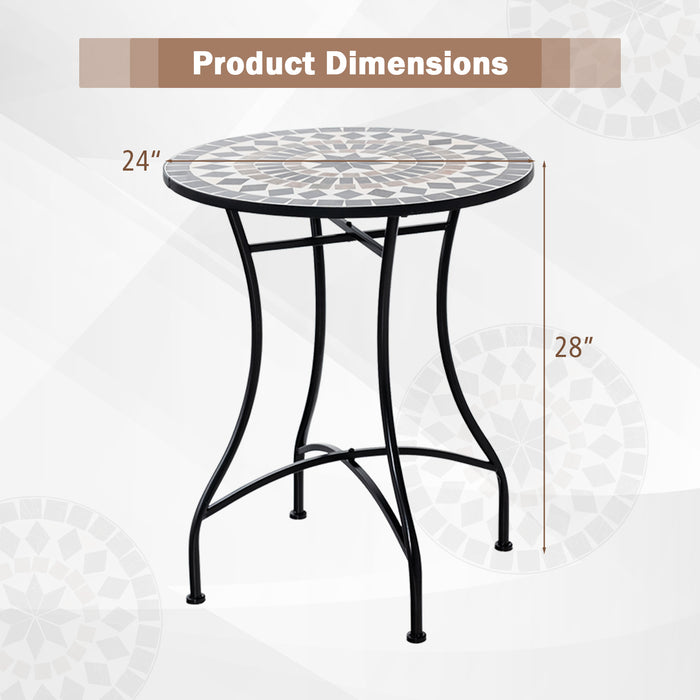 24 Inch Patio Bistro Table with Ceramic Tile Tabletop-Black