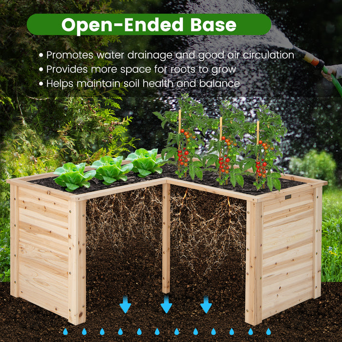 24 Inch L-Shaped Wooden Raised Garden Bed with Open-Ended Base-Natural