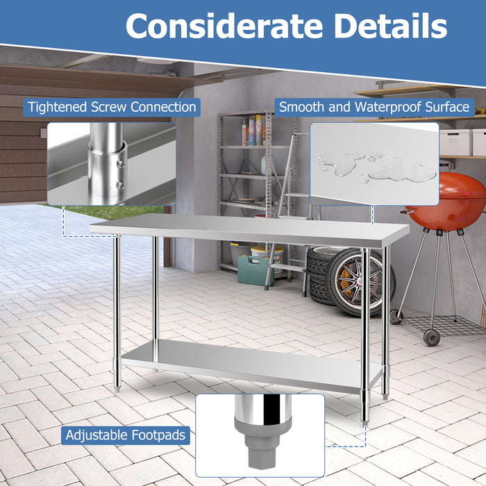 24 x 60 Inches Stainless Steel Kitchen Prep Work Table with Adjustable Undershelf