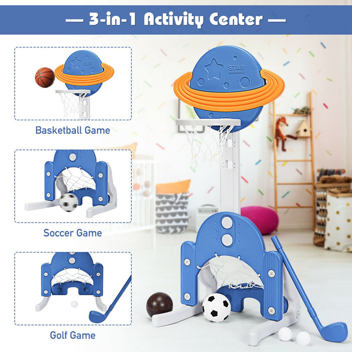 3 in 1 Height Adjustable Kids Basketball Hoop Set with Balls-Blue