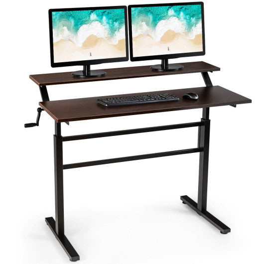 Standing Desk Crank Adjustable Sit to Stand Workstation -Brown