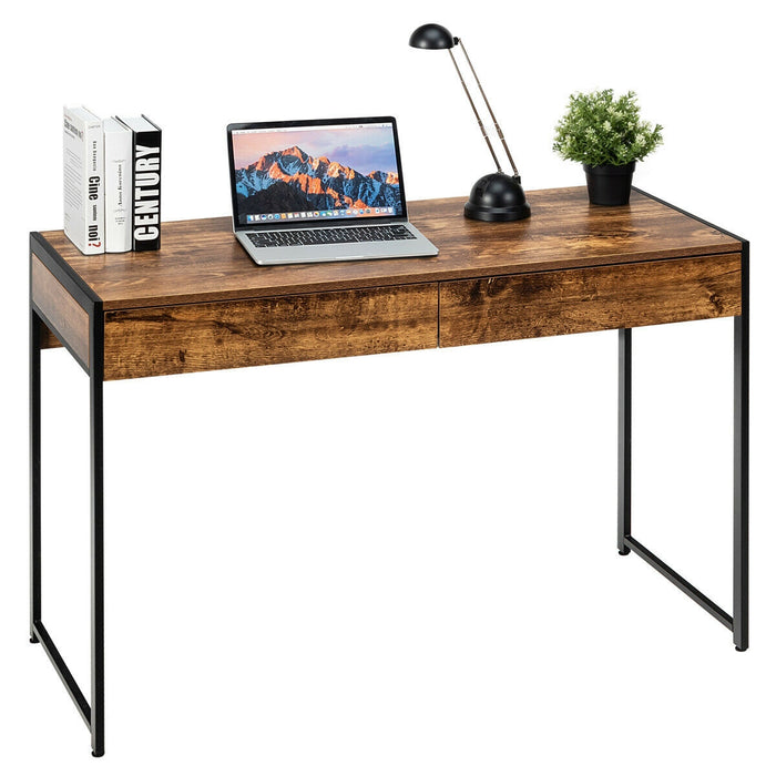 2-Drawer Computer Desk Study Table Home Office Writing Workstation-Rustic Brown