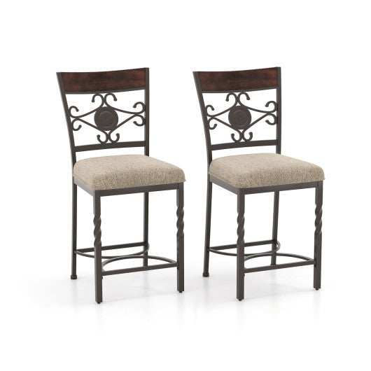 Set of 2 25 inches Bar Stools with Rust-proof Metal Frame and Soft Sponge Seat-Brown