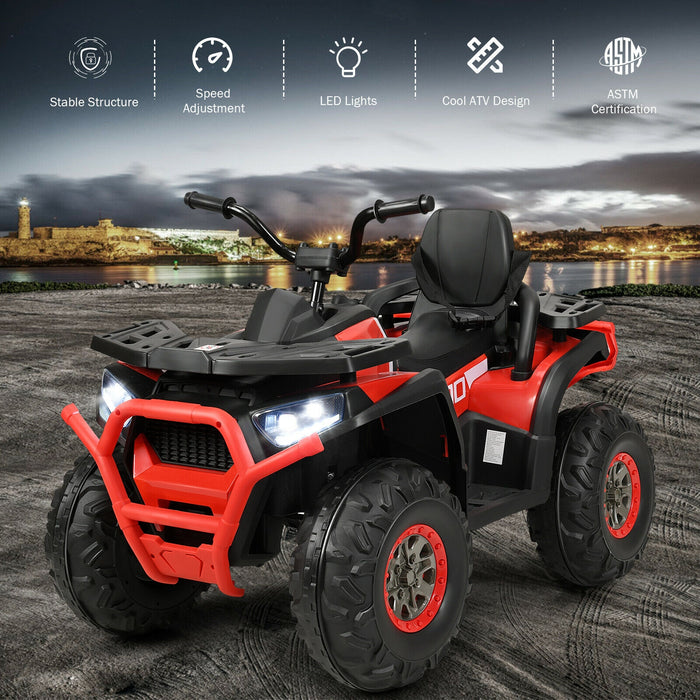 12 V Kids Electric 4-Wheeler ATV Quad with MP3 and LED Lights-Red