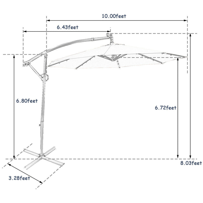 10 ft 360Â° Rotation Solar Powered LED Patio Offset Umbrella without Weight Base-Navy