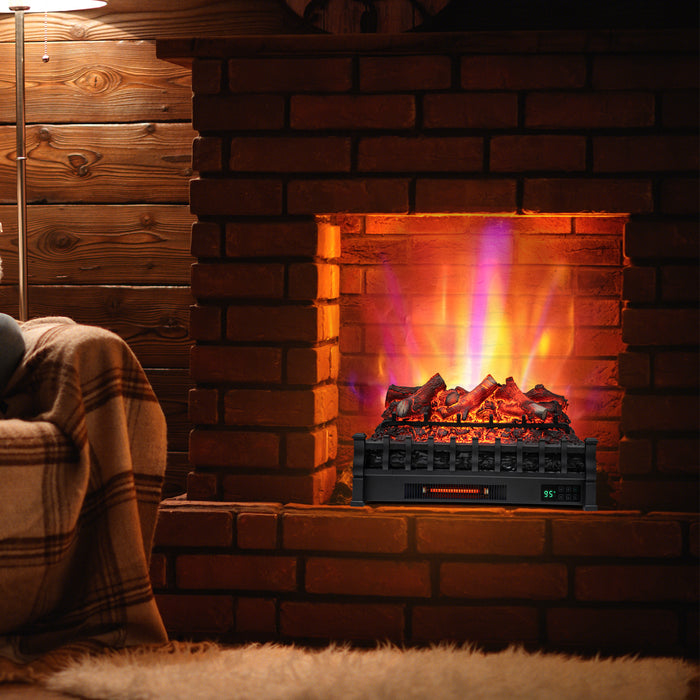 26 Inch Electric Fireplace Heater with Remote Control and Realistic Lemonwood Ember Bed-Black