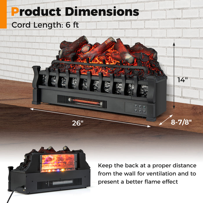 26 Inch Electric Fireplace Heater with Remote Control and Realistic Lemonwood Ember Bed-Black