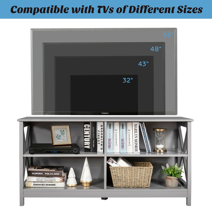 Wooden TV Stand Entertainment for TVs up to 55 Inch with X-Shaped Frame-Gray