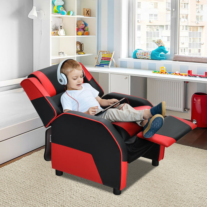 Kids Youth PU Leather Gaming Sofa Recliner with Headrest and Footrest-Red