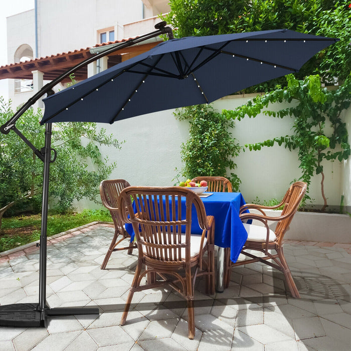 10 ft 360Â° Rotation Solar Powered LED Patio Offset Umbrella without Weight Base-Navy