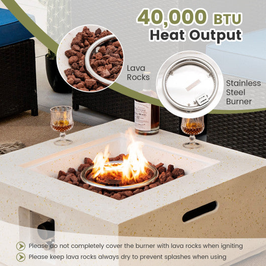 28 Inch 40000 BTU Square Propane Gas Fire Pit with PVC Cover-White