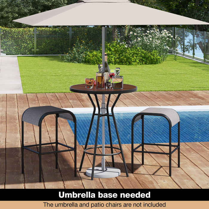 28 Inches Outdoor Bar Table with Wood-Like Tabletop for Backyard Garden