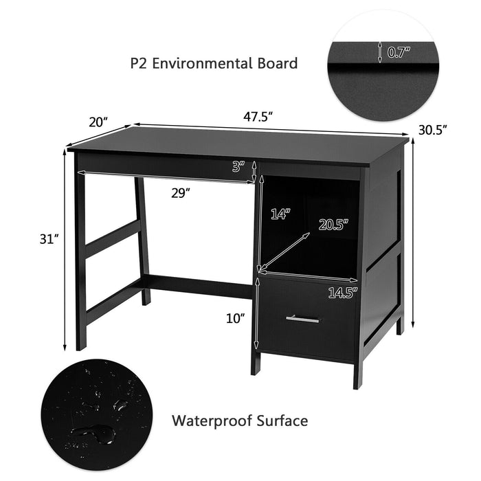 47.5 Inch Modern Home Computer Desk with 2 Storage Drawers-Black