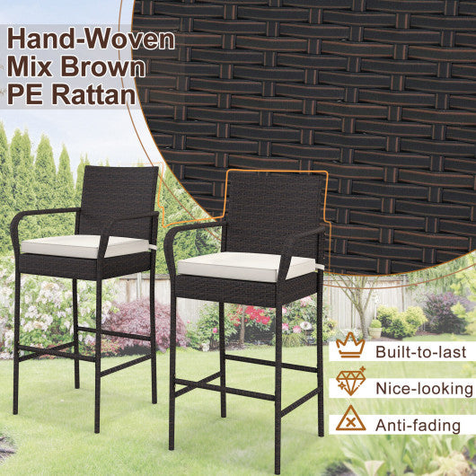 2/4 Pieces Outdoor PE Rattan Cushioned Barstool Set with Armrests-Set of 2