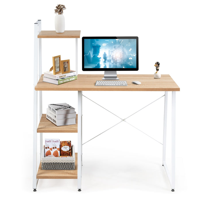 Compact Computer Desk Workstation with 4 Tier Shelves for Home and Office-Natural