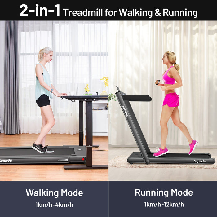 2-in-1 Electric Motorized Folding Treadmill with Dual Display-Black