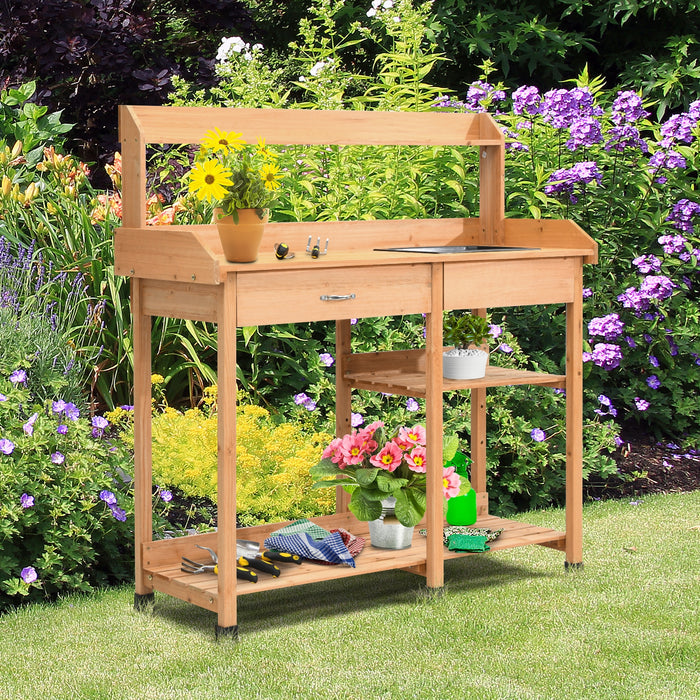 Outdoor Lawn Patio Potting Bench Storage Table Shelf