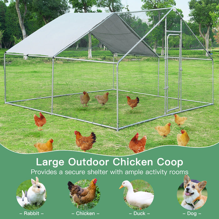 13 x 13 Feet Walk-in Chicken Coop with Waterproof Cover for Outdoor Backyard Farm