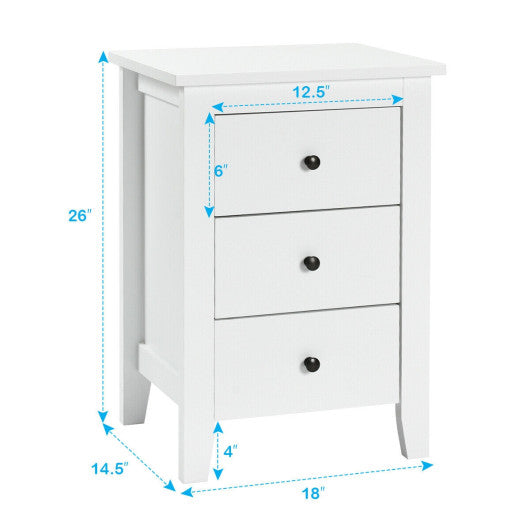 2 Pieces Nightstand End Beside Table Drawers-White