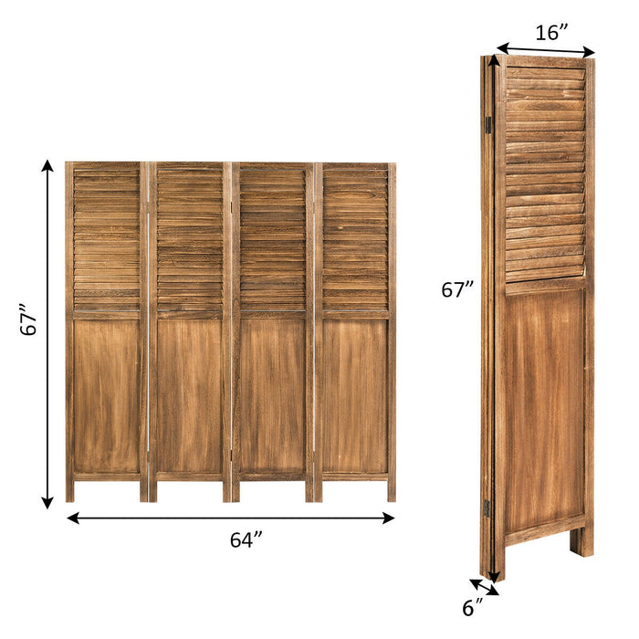 5.6 Ft Tall 4 Panel Folding Privacy Room Divider-Wood