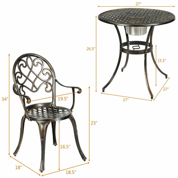 3 Pieces Outdoor Set Patio Bistro with Attached Removable Ice Bucket