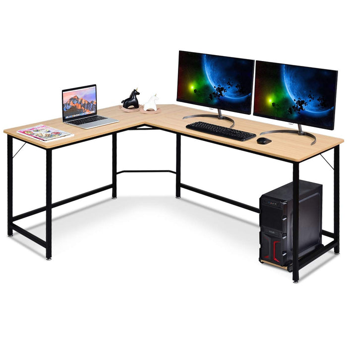 L Shaped Desk Corner Computer Desk PC Laptop Gaming Table Workstation-Natural