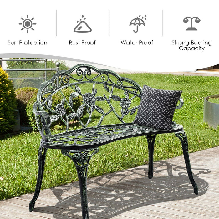 Outdoor Cast Aluminum Patio Bench Antique Rose