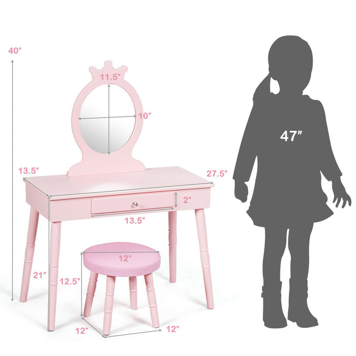 Kids Vanity Makeup Table and Chair Set Make Up Stool