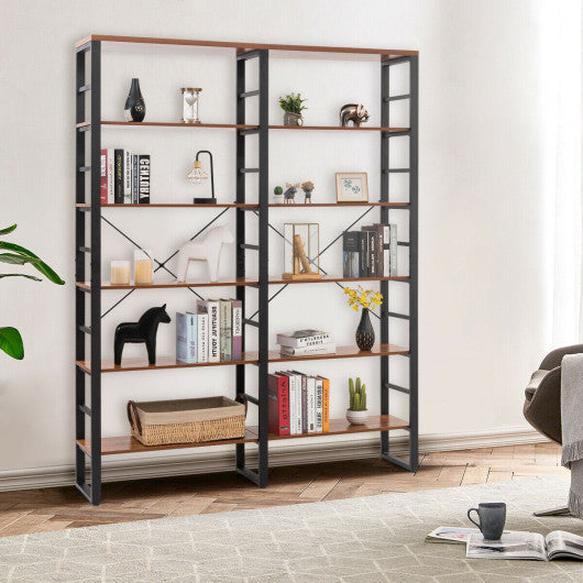 80 Inch Freestanding Industrial Double Wide 6-Shelf Bookcase