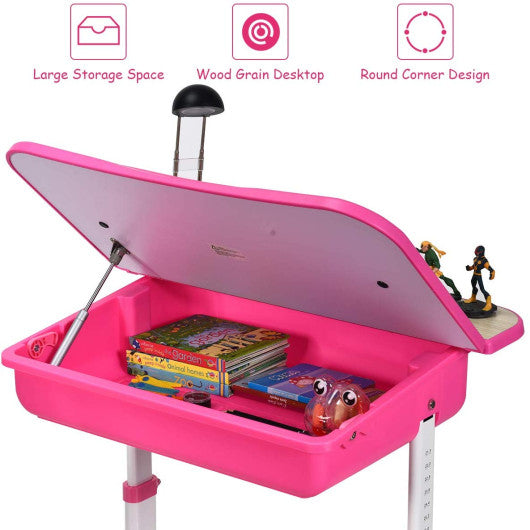 Kids Desk and Chair Set Children's Study Table Storage-Pink