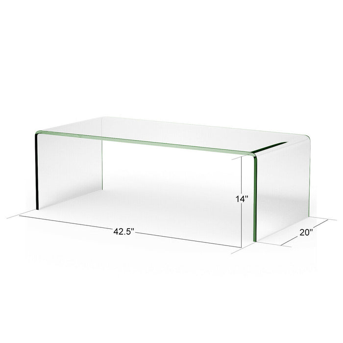 42 x 19.7 Inch Clear Tempered Glass Coffee Table with Rounded Edges-Transparent