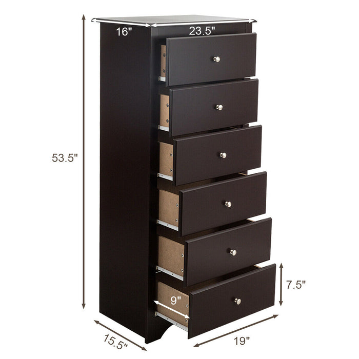 6 Drawers Chest Dresser Clothes Storage Bedroom Furniture Cabinet-Brown