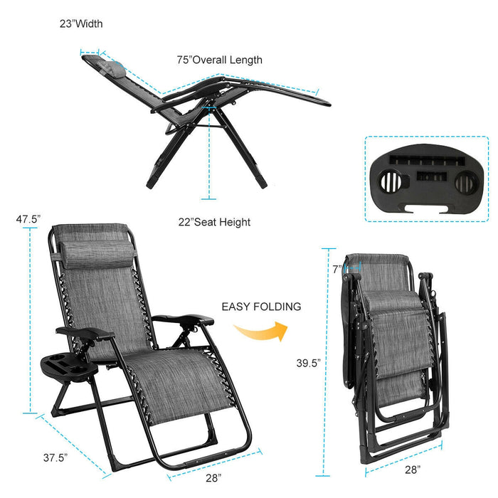 Oversize Lounge Chair with Cup Holder of Heavy Duty for outdoor-Gray