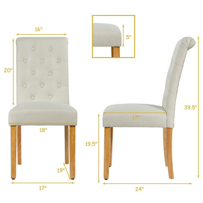 2 Pieces Tufted Dining Chair Set with Adjustable Anti-Slip Foot Pads-Beige